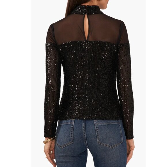 Vince Camuto Illusion Yoke Sequin Mick Neck Top Sz Small - NWT - Picture 4 of 9